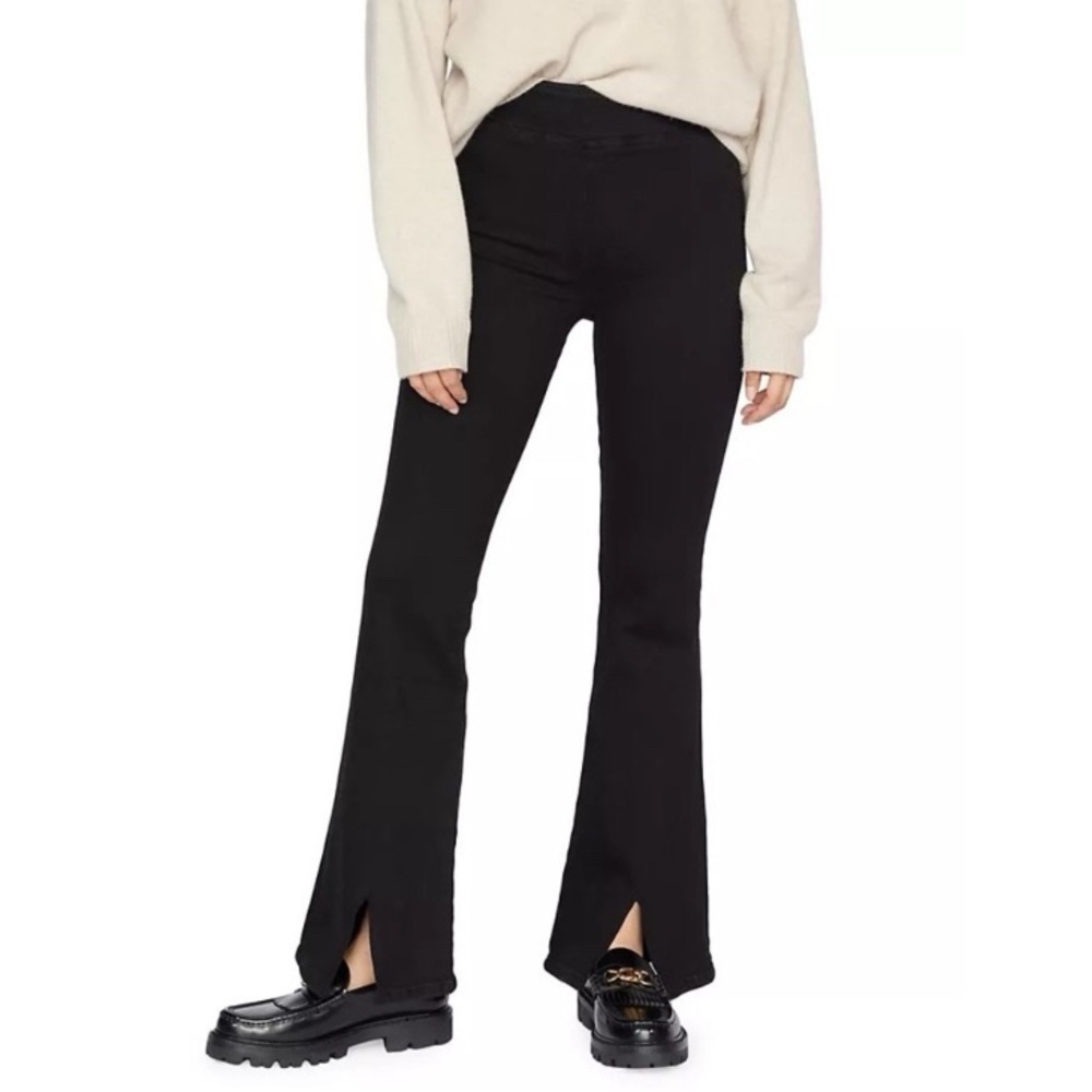 NWT Frame The Jetset Flare Front Slit Jeans in Sheen Noir Black, Size 2 (30-34)